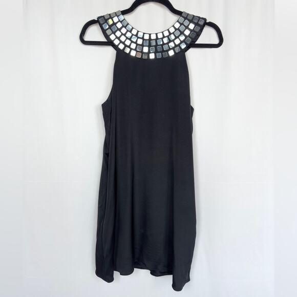 Alice & Olivia Black Lined Silk Dress with Jeweled Collar Size Small - Picture 1 of 8